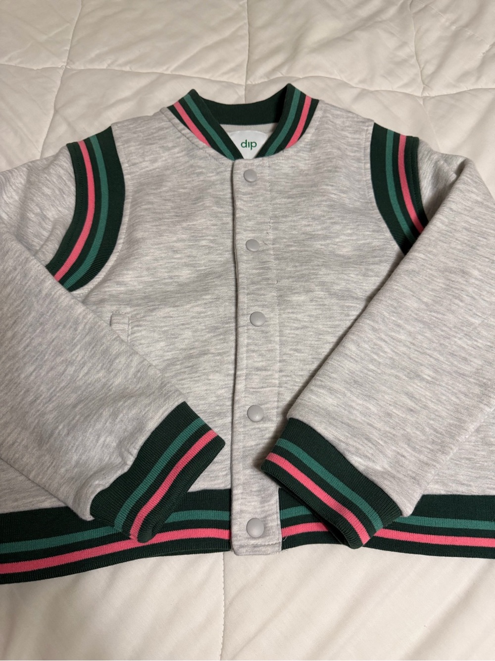 dip Light Gray Jacket with Green & Pink Stripe Trim
